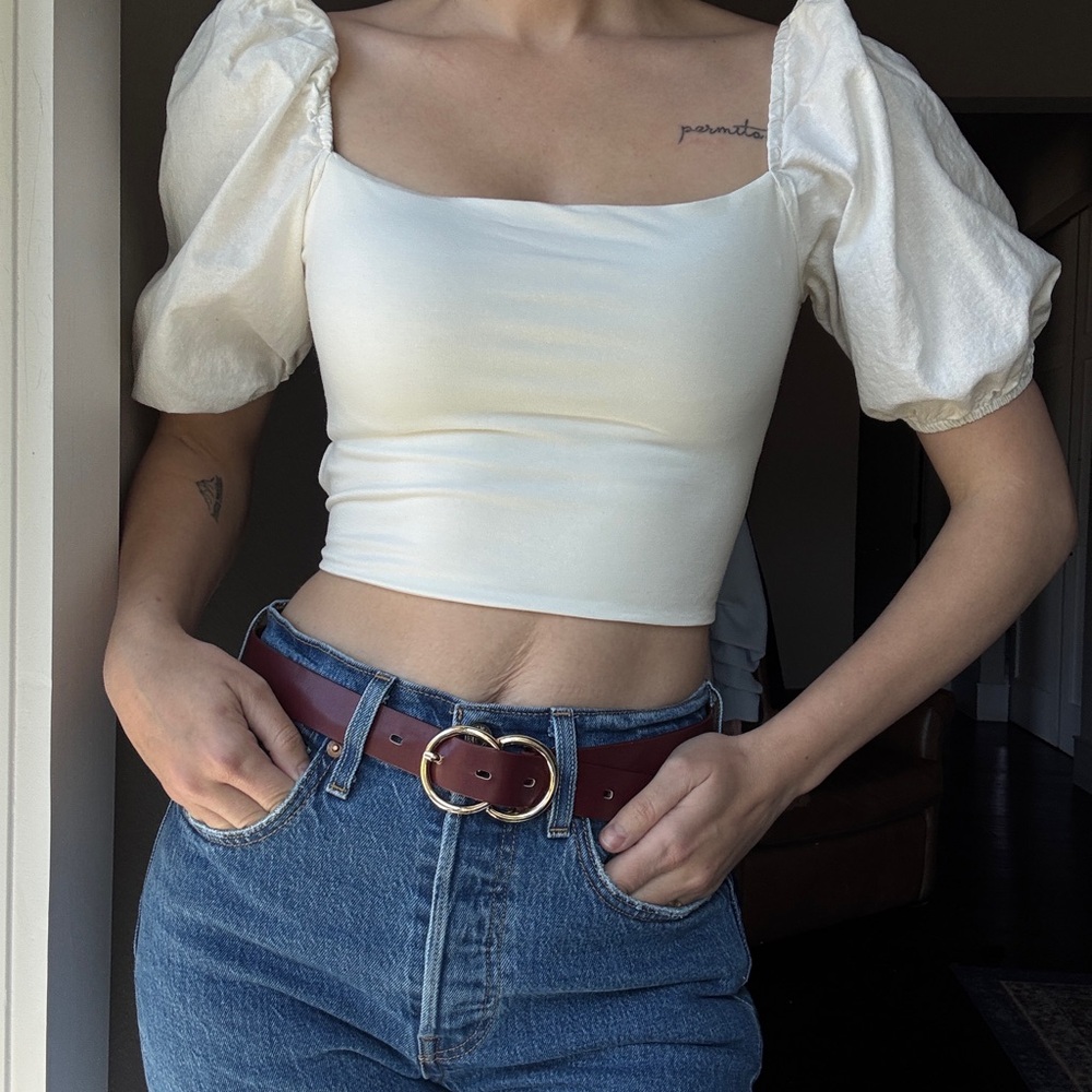 Backless White Puff Sleeve Crop Top